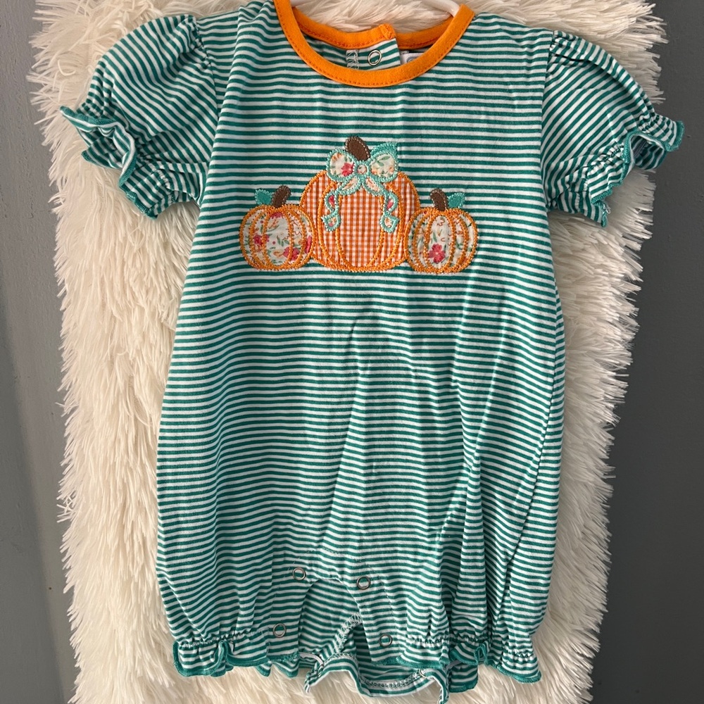 Striped Baby Romper with Pumpkin Design